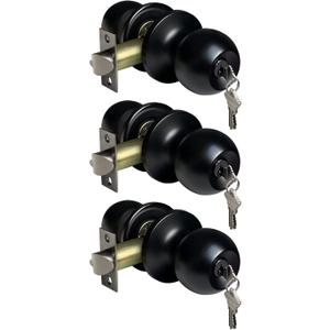 [3 Pack] BESTTEN Keyed Entry Door Knob, Entrance Door Lock, Keyed Different, Standard Ball, Matte Black