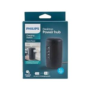 Philips 3 USB-A/1 USB-C/2-Outlet Desktop Charging Station, 5', Black