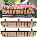 LaLaGreen Deck Railing Planters (48 Inch, 2 Pack) Extra Large Rectangular Railings Flower Box with Coco Liner, Black Metal Bracket Balcony Hanging Planter for Outdoor Plants Over Rail Fence Porch