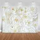 7x5ft White Roses Wall Photography Backdrop Wedding Bridal Shower Baby Shower Party Decoration White Roses Flowers Wall Art Photo Background Studio Photo Booth Props Vinyl