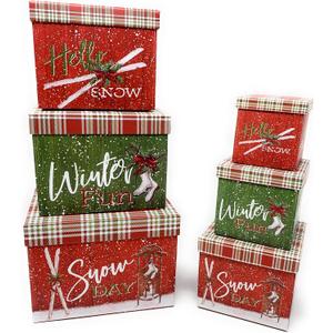 Christmas Gift Boxes Set of 6 Petite Deluxe Christmas Nesting Boxes with Lids in 6 Assorted Sizes for Holiday Decorative Wrapping or as Decorations (Ice Skates)