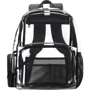 Clear Backpack for School- Heavy Duty Transparent Bookbag Work Concerts, Sports,Travel,stadium events, Large 16 Inches (Black)