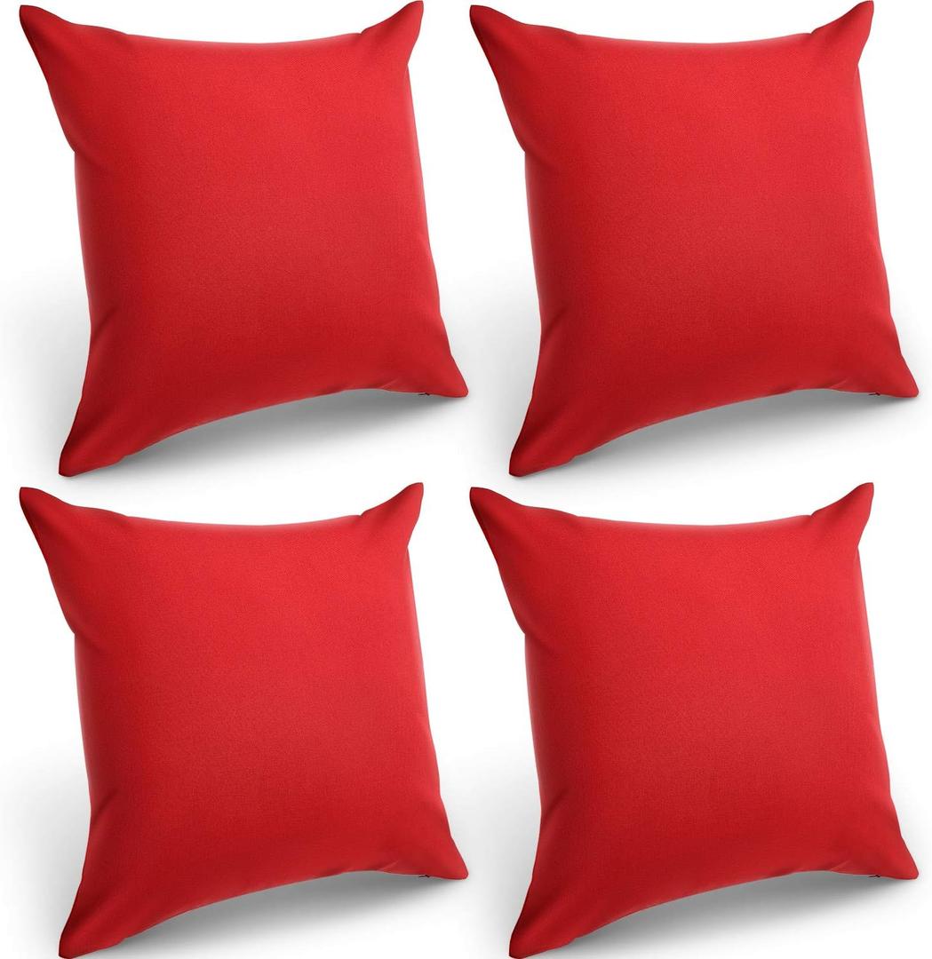 Boao 4 Pack Decorative Outdoor Waterproof Throw Pillow Covers Square Patio Balcony Garden Waterproof Cushion Case PU Coating Pillow Shell for Couch Bed Patio Sofa, 18 x 18 Inch (Red)