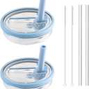 40 oz Tumbler Flip Straw Lid Replacement - Compatible with hydrojug lid replacement 40 oz. Pack of 2. It includes a silicone coaster. (Light blue)