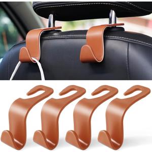 LivTee Car Seat Headrest Hook, Auto Seat Hook Hangers Organizer Interior Accessories for Purse Coats Umbrellas Grocery Bags Handbag, 4-Pack - Blown (Brown)