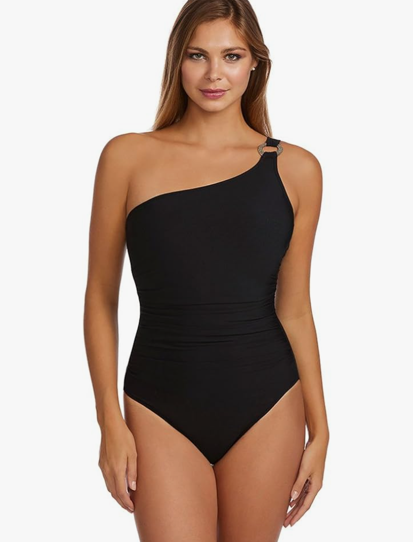 Beyond Control One Shoulder Swimsuit - Bathing Suit for Women with Ring Accent, One Piece Swimsuit with Tummy Control (Medium)