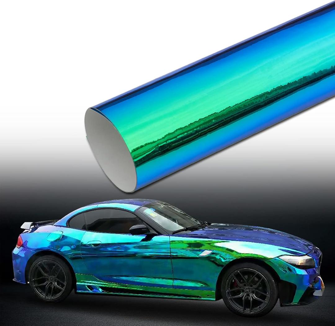 Holographic Laser Green to Blue Chrome Car Vinyl Wrap Glossy Chameleon Vehicle Vinyl Film Car Motorcycle Color Changing Film, 59.84'' x 78.74''