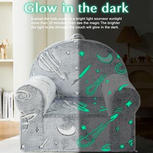 ILPEOD Toddler Sherpa Couch, Cuddly Comfy Plush Chair, Glow in The Dark Starry Sky Grey
