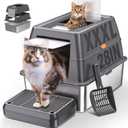 XXXL Stainless Steel Litter Box with Lid, Extra Large 28" Lx20 Dx18.1 H Litter Box for Big Cats, Enclosed Jumbo Metal Litter Boxes with Removable Cover & Footboard, Anti-Leakage,Odorless (Dark Grey)