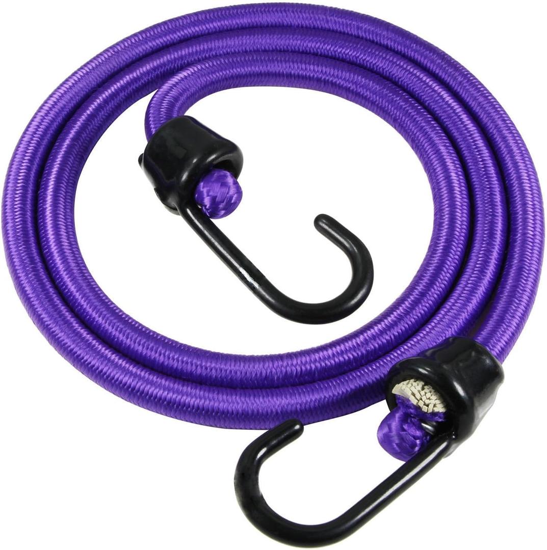 Premium Bungee Cords with Plastic Coating Metal Hooks 36 inch, 4 Pack Purple Color, 10mm Heavy Gauge Rubber