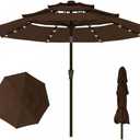 10FT Patio Umbrella 3 Tiers with LED Light Outdoor Market Umbrella w/Push Button Tilt, Crank, UV and Waterproof Table Umbrella for Garden, Pool, Backyard, Deck, Lawn, Brown
