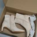 Coutgo Womens Chunky Low Heel Ankle Boots Square Pointed Toe Side Zipper Booties Faux Suede Fall Shoes