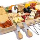 Premium Bamboo Cheese and Charcuterie Board Set - Large Wooden Serving Tray with Hidden Knife Storage, Cheese Knives & Forks - Perfect for Cheese, Meats, Fruits - Ideal Gift for Parties & Holidays