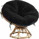 HOMBYS Fluffy Shaggy Cover for Papasan Chair Cushion, Plush Faux Fur Slipcover ONLY, (Without Cushion) Removable Soft Papasan Cushion Covers with 8 Ties, (Black, 55"x55")