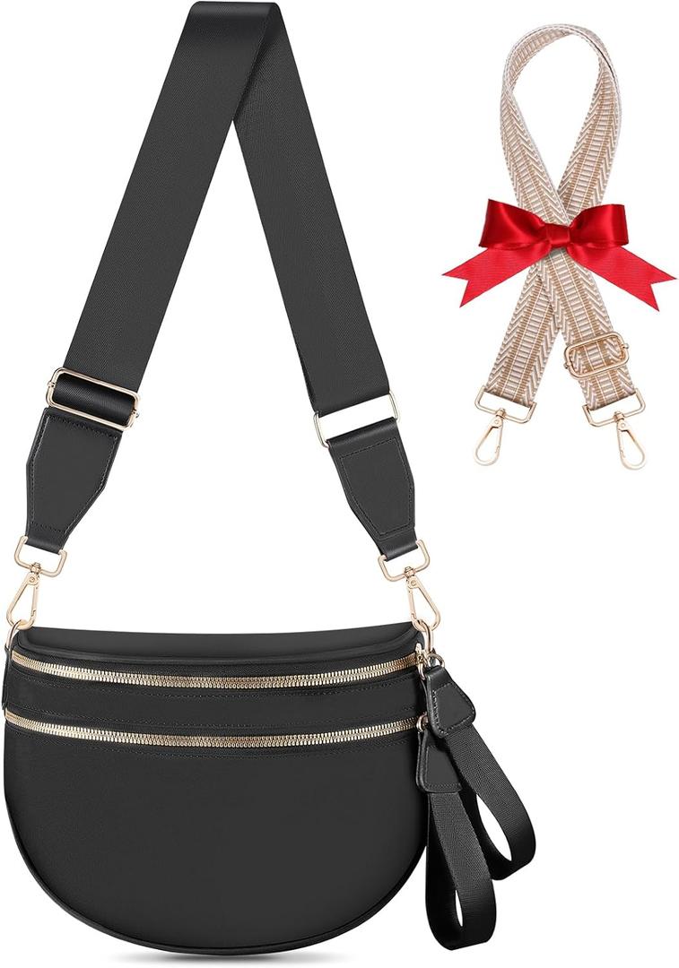 Checkered Crossbody Bag Bum Bags for Women Large Nylon Checkered Purse Fanny Packs Sling Bag, Bonus with a Extra Strap