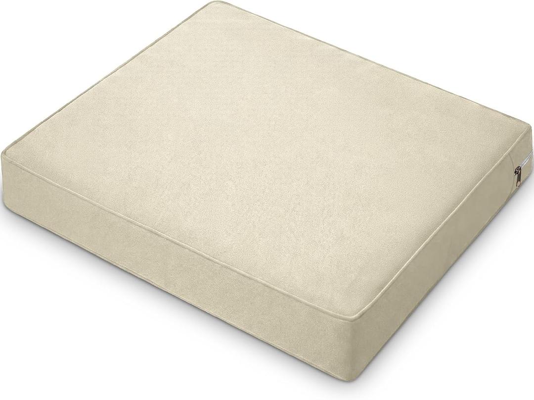 DoubleFill 1 Pcs Outdoor Ottoman Cushion 23"x19"x3" Waterproof Fade Resistant Outdoor Footstools Cushion Removable Patio Ottoman Cushions with Adjustable Fixing Strap for Stool (Beige)