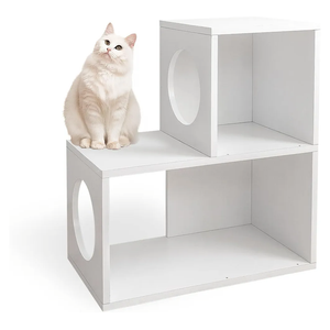 Anikitty Cat Stairs Shelf 2 Steps, cat Tree Climbing Shelf, Window Perch & Storage Solution, Stair Platform for Indoor Adult Cats, Made from Safe Sturdy Material, Versatile Ladder Direction, White