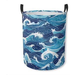 Laundry Basket Abstract Ocean Waves Collapsible Laundry Hamper with Handles Clothes Storage Bin for Household Bedroom Bathroom College Dorms