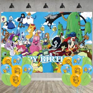Time of Adventure Birthday Party Decoration,Adventure Party Photo Background 5 x 3 FT and 18 Pcs Balloon,Time Merch Party Backdrop Supplies