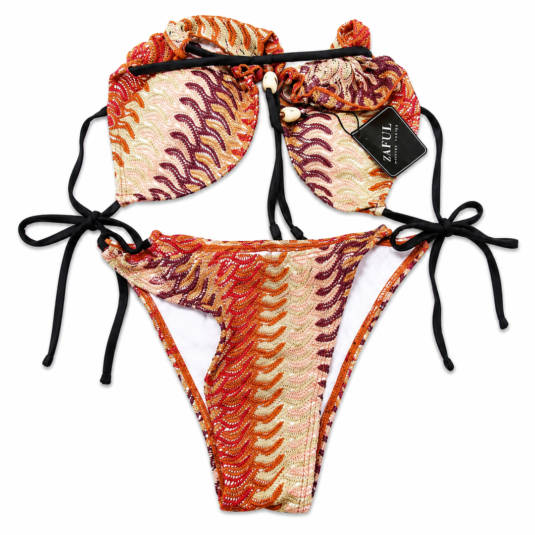 ZAFUL Women's Bikini Sets Beads Triangle Swimsuits 2 Piece String High Cut Cheeky Bathing Suits,  Medium 