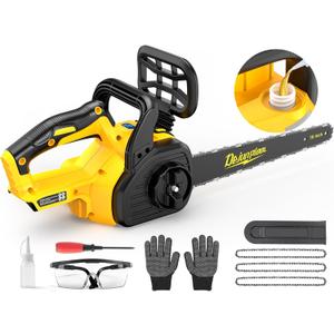 16 Inch Electric Chainsaw Compatible with Dewalt 20V/60V MAX Battery (Tool Only), Brushless Cordless Chainsaw with Auto Oiler, Battery Level Screen, 3 Chains, Handheld Pruning Saw for Tree Branch (Yellow-black-16)