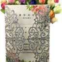 50 Sets 250GSM Silver Glitter Laser Cut Wedding Invitations Cards With Envelopes Inserts Birthday Greeting invites cards Bridal Shower 5X7