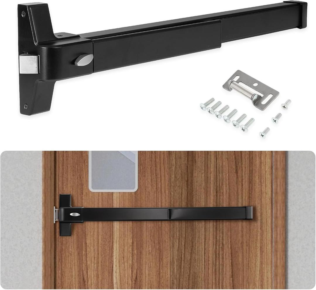 BEAMNOVA Door Push Bar Commercial Panic Exit Device Metal Universal Emergency Gate Lock Hardware Parts Roller Strike Plate End Cap, Black for 27.5 to 41 in Wide Doors