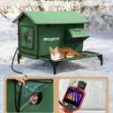 Large Heated Cat House for Outside with Dampless Deck, Highly Elevated, Exit-Only Door, Waterproof Insulated Outdoor Cat Shelter for Feral Stray Barn Cat