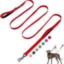 Fida 10ft Heavy Duty Dog Leash with 2 Comfortable Padded Handles, Traffic Handle & Advanced Easy Snap Hook, Reflective Walking Lead, Breed Dogs, Red