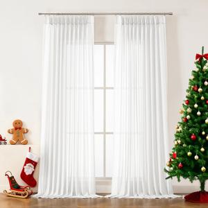 WEST LAKE Extra Large Bright White Pinch Pleated Sheer Curtains 120 Inches,Soft Rustic Back Tab Drapes for Bedroom Living Room Sliding Patio Door,Retro Window Treatment,Custom Multi Sizes,58"Wx120"Lx2