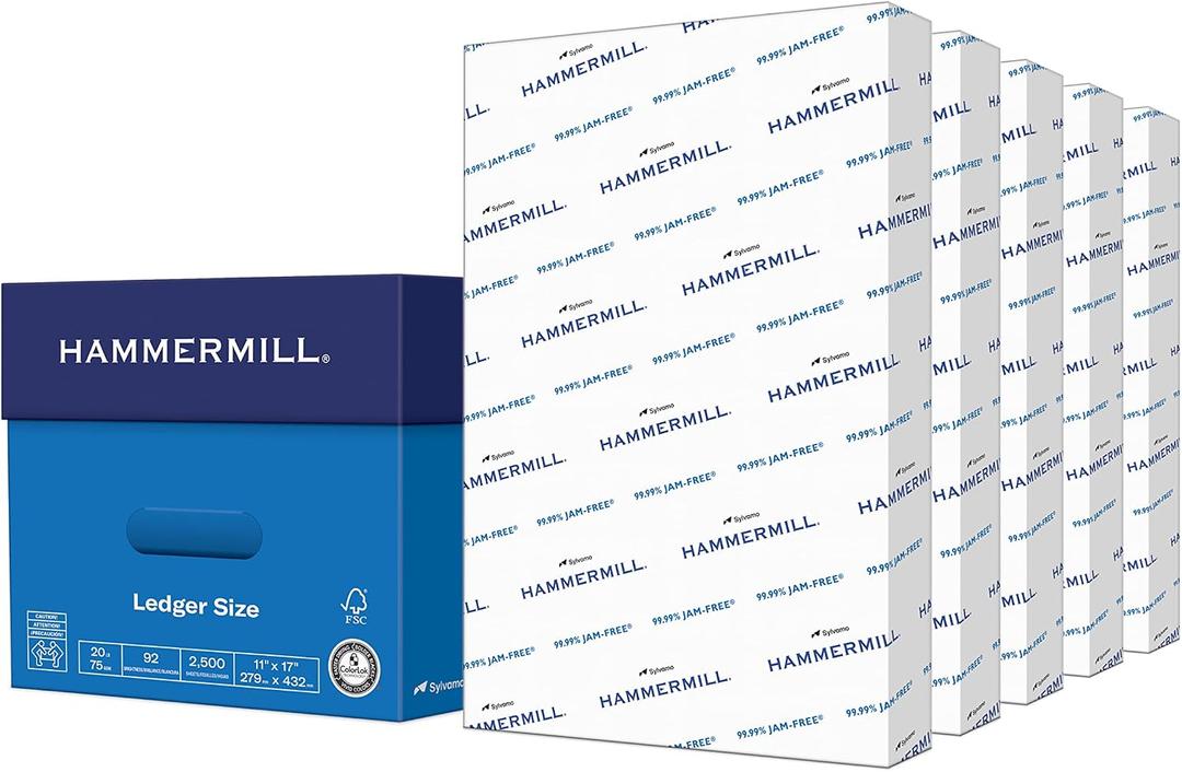 Hammermill Printer Paper, 20 lb Copy Paper, 11 x 17-5 Ream (2,500 Sheets) - 92 Bright, Made in the USA, 105023C