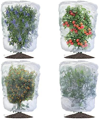 Evoio 4 Pcs Garden Plant Fruit Tree Bird Netting Protection Blueberry Bushes Netting Covers Bags with Drawstring, 4 x 4.6 ft Shrubs Bush Tomato Strawberry Berry Barrier Mesh Cover Net Protector