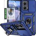 AYMECL Military-Grade Protective Case for Motorola Moto Edge 2024/Edge 5G 2024 (6.6")  Slide Camera Cover, HD Self-Healing Screen Protector, Magnetic Ring Kickstand-Blue