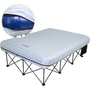 FUNDANGO Camping Beds Double with Air Mattress Folding Camp Beds 2 Person with Mattress Camping Cot Portable Air Bed with Air Pump Side Table Sleeping Cot Guest Bed for Travel Fishing Picnic Indoor