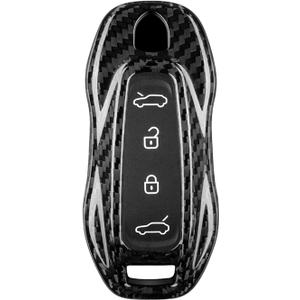 Carbon Fiber Key Fob Cover for Porsche EV Taycan Macan 911 Electric New Version Remote 2024 2025 (Black)