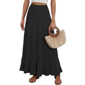 ANRABESS Womens Maxi Skirt Elastic High Waist Swing Tiered A-line Flowy Pleated Boho Beach Vacation Long Skirts XL ANRABESS Womens Maxi Skirt Elastic High Waist Swing Tiered A-line Flowy Pleated Boho Beach Vacation Long Skirts XL