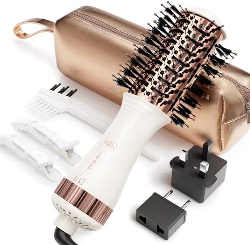 Travel Blow Dryer Brush in one, Dual Voltage 110V-240V Mini Hot Air Brush, Hair Trends Nano Titanium 2 Inch One Step Hair Dryer and Styler Volumizer Oval Shape