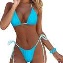 Women Sexy Brazilian Bikini 2 Piece Spaghetti Strap Top Thong Swimsuit Bathing Suit
, Blue, Size S