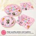 96Pcs Cat Birthday Party Supplies Cats Themed Plates and Napkins Pink Kitten Happy Birthday Tableware Set for Girls Pink Cat Baby Shower Party Supplies Serves 24