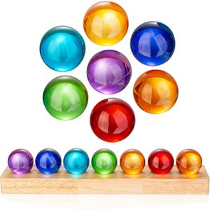 7pcs 40mm Multicolor Crystal Solid Ball Glass Spheres with LED Wooden Base Night Light Decoration Healing Sphere Balls with Stand for Home Living Room - Decorative Balls for Dinner Party Centerpiece