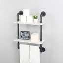 Bathroom Shelves,19.6in Rustic Wood Shelf with Towel Bar,2 Tier Farmhouse Towel Rack Over Toilet,Pipe Shelving Floating Shelves Towel Holder,Black & White