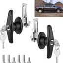 Truck Cap Latch T Handle Camper Lock Replacement Camper Shell Accessories Key Alike Black Door Locking Kit (Left & Right) for Truck Bed Topper RV Trailer
