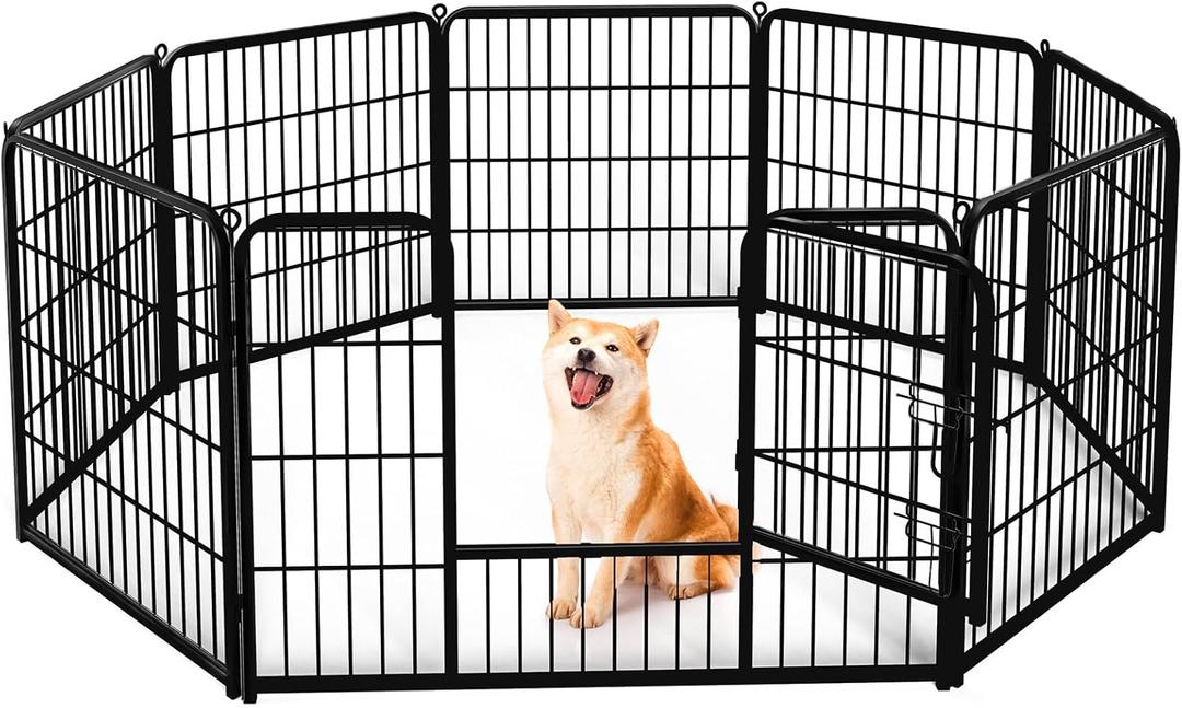 Sweetcrispy Dog Playpen Indoor - Puppy Fence Exercise Pen for Yard Gate 8 Panel 32 Height Playpens with Doors Heavy Duty Metal Dog Pen for Camping, RV, Outdoor, Small/Medium/Large Pets (08 Panels 32 Inch)