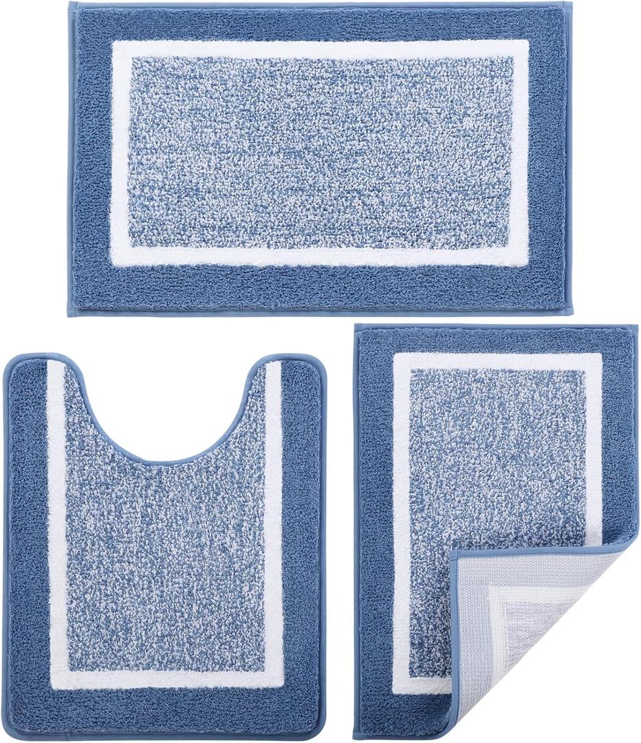 Bathroom Rugs Sets 3 Piece with U-Shaped Contour Toilet Mat Shower Rugs Absorbent Microfiber Plush Bath Mats Non Slip Bath Rugs Shaggy Floor Mats Machine Washable