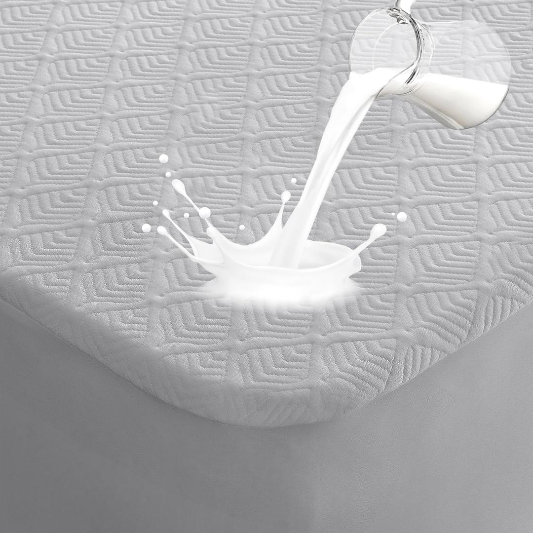 Softhour Waterproof Mattress Protector, 3D Air Fabric Bed Cover with Deep Pocket - Twin Size, Light Grey