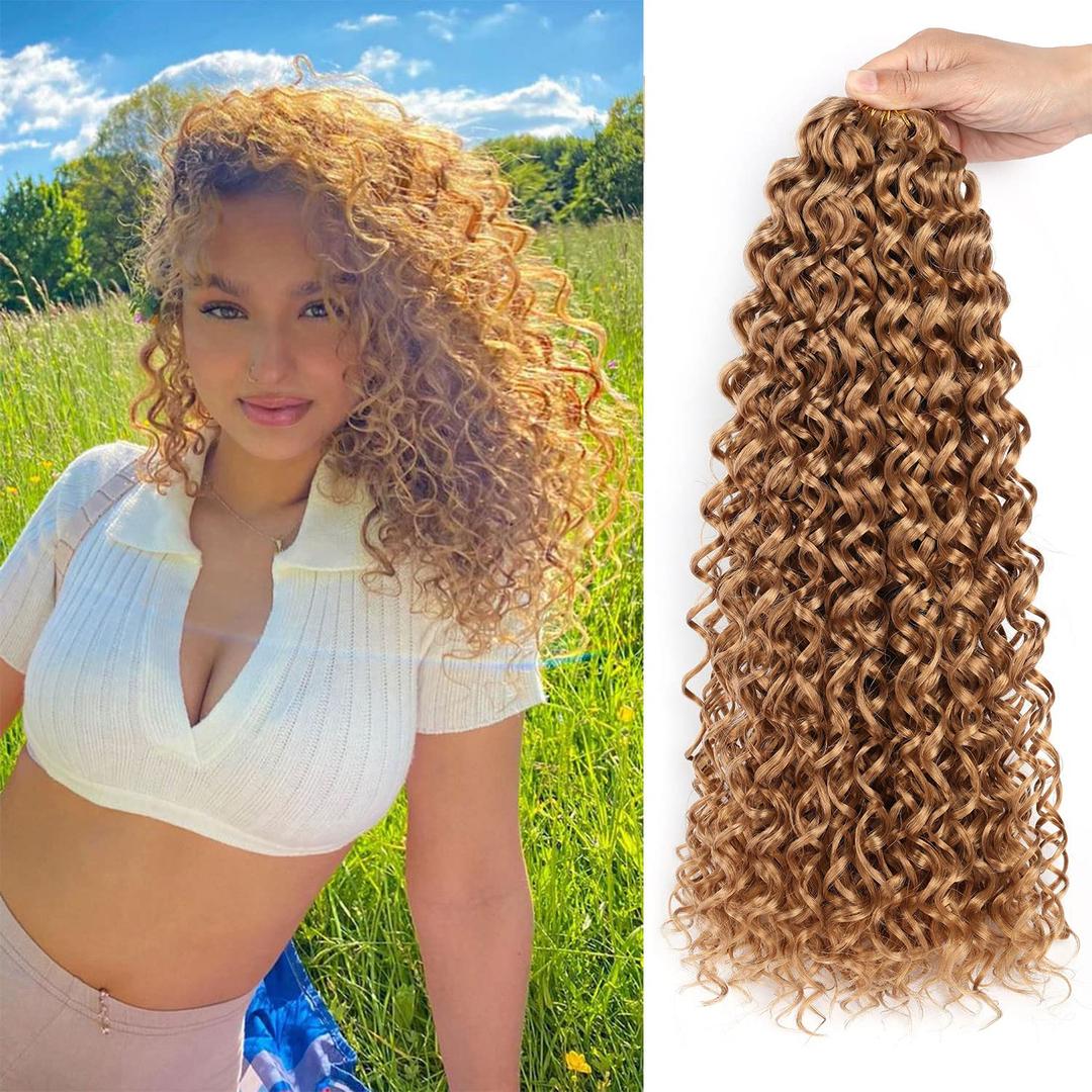 8 Packs 18 inch GoGo Curl Crochet Hair for Black Women Water Wave Curly Crochet Braiding Hair Ocean Wave Beach Curl Wavy Crochet Hair Extensions (Pack of 8, Golden Blonde) (27#)
