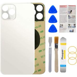 Back Glass Replacement Compatible with iPhone 11 Pro Max 6.5-Inches with Professional Repairing Kit and Installation Instruction (Silver)