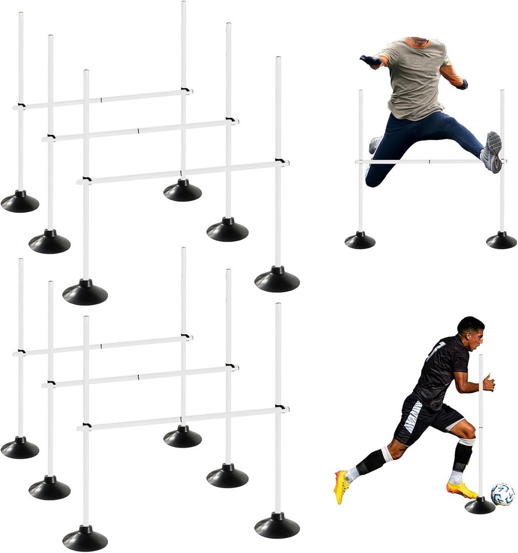 TNZMART 4.9 FT and 3.3 FT White Agility Poles Adjustable Hurdles for Soccer Football Speed Training Equipment Track and Field