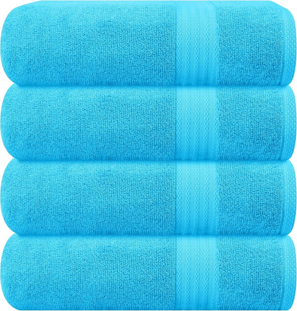 GLAMBURG Premium Cotton 4 Pack Bath Towel Set - 100% Pure Cotton - 4 Bath Towels 27x54 - Ideal for Everyday use - Ultra Soft & Highly Absorbent - Turquoise Blue