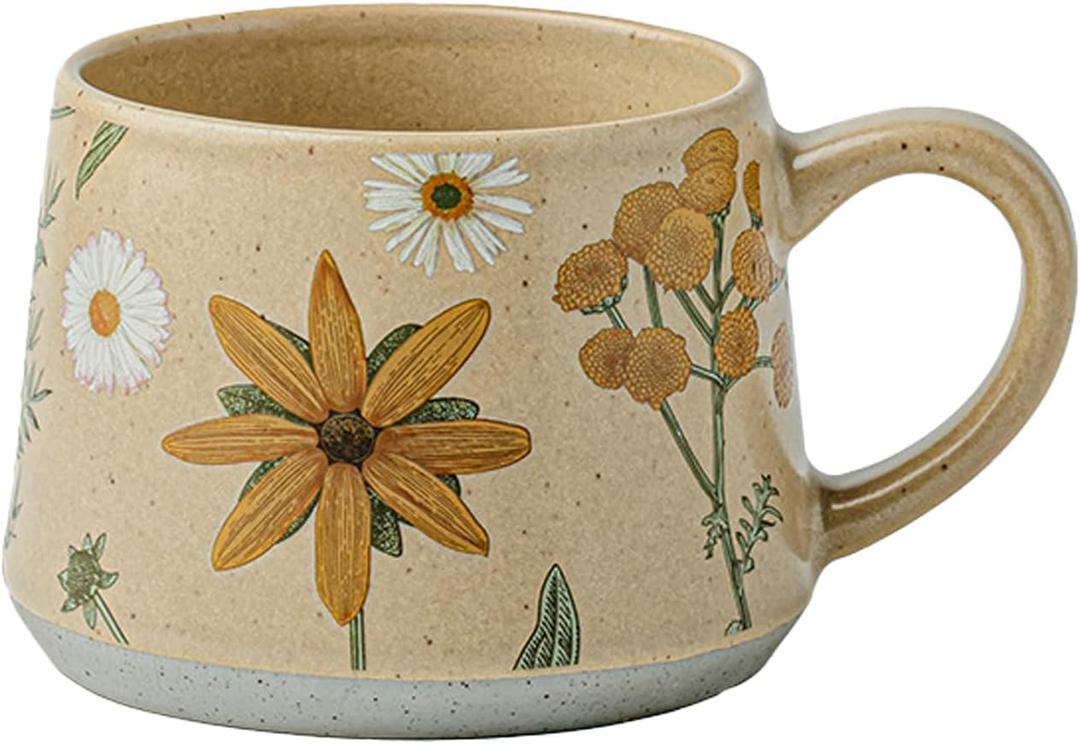 Large Ceramic Coffee Latte Mug, Cute Cup for Women, Ideal for Green Tea or Coffee,Hand Painted Floral Design Pottery MugGraceful Bloom